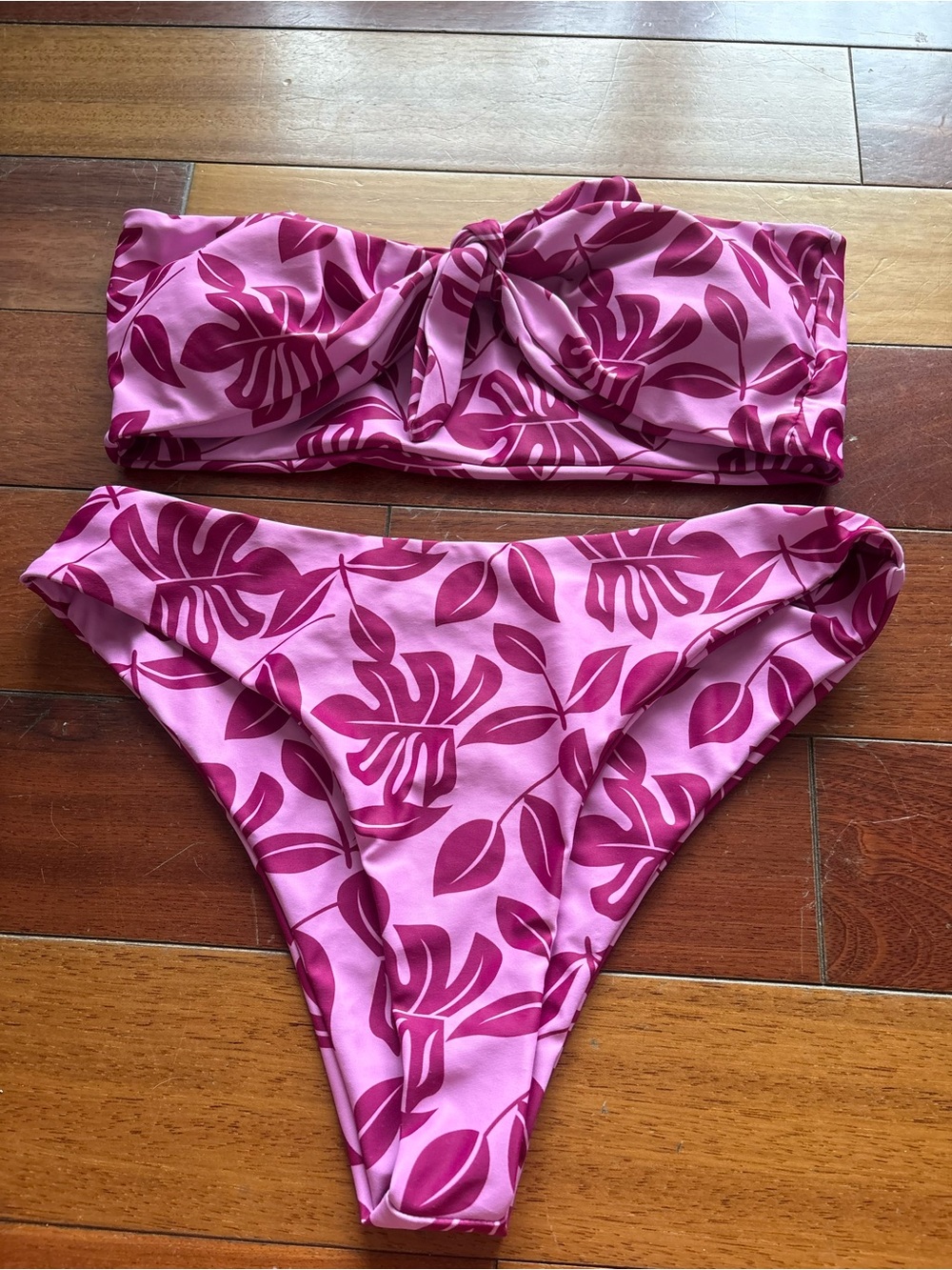 SHEIN Pink and Magenta Floral Bandeau Bikini Set